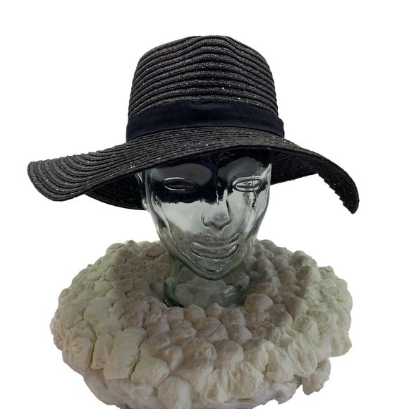 Fair Weather Black Straw Wide Brim Heart Crown Sun Hat - Picture 4 of 12